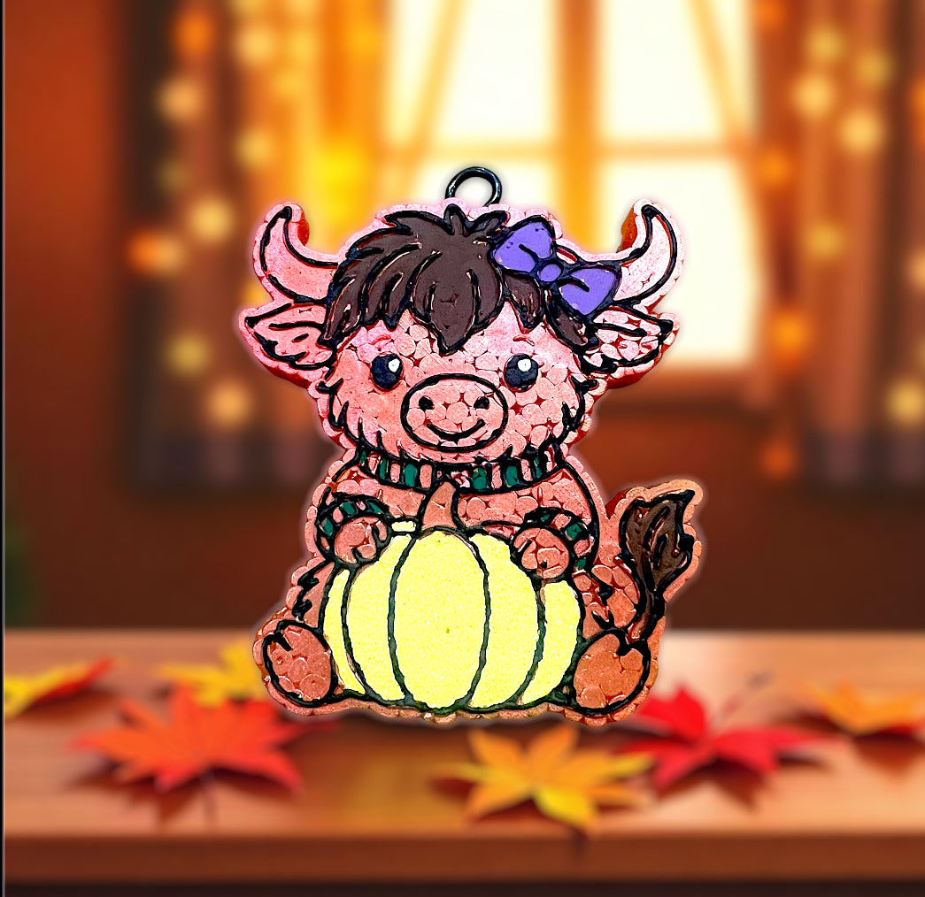 Pumpkin Moogic Car Freshie – Cute Cow Autumn Air Freshener with Glitter Pumpkin & Bow