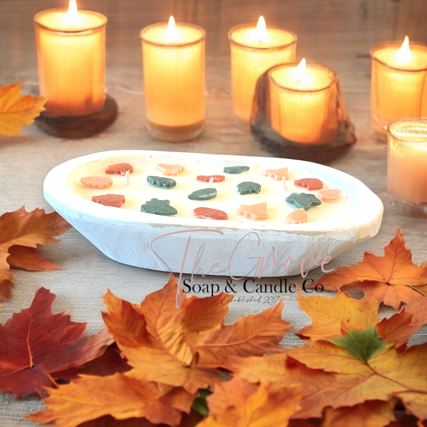 Dough bowl candle-3 wick-hand carved wooden decor