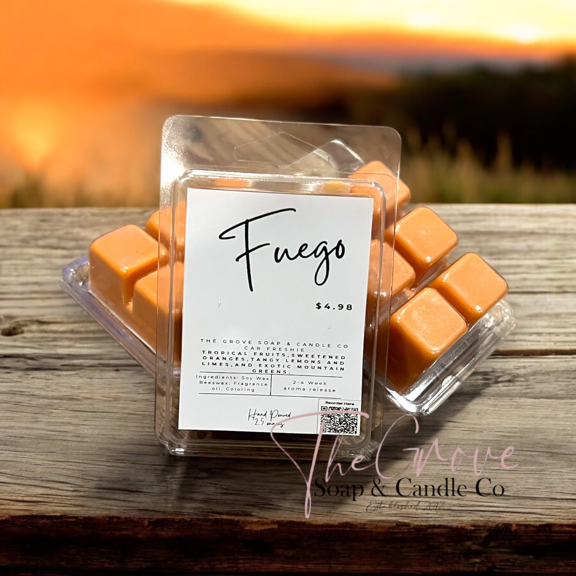 Fuego Wax Melts – Tropical Citrus Soy & Beeswax Blend, 2.5 oz Clamshell
