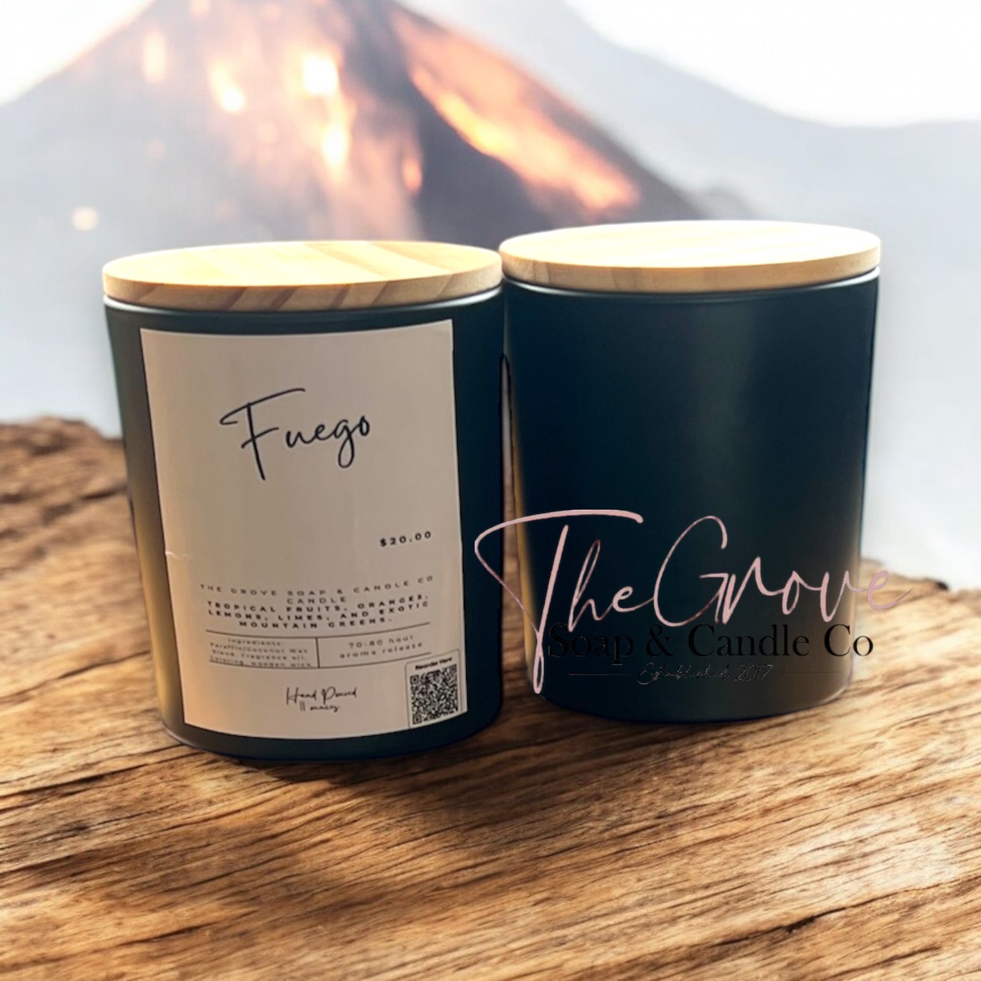 Fuego Candle – Tropical Citrus Candle with Wooden Wick in Matte Black Jar