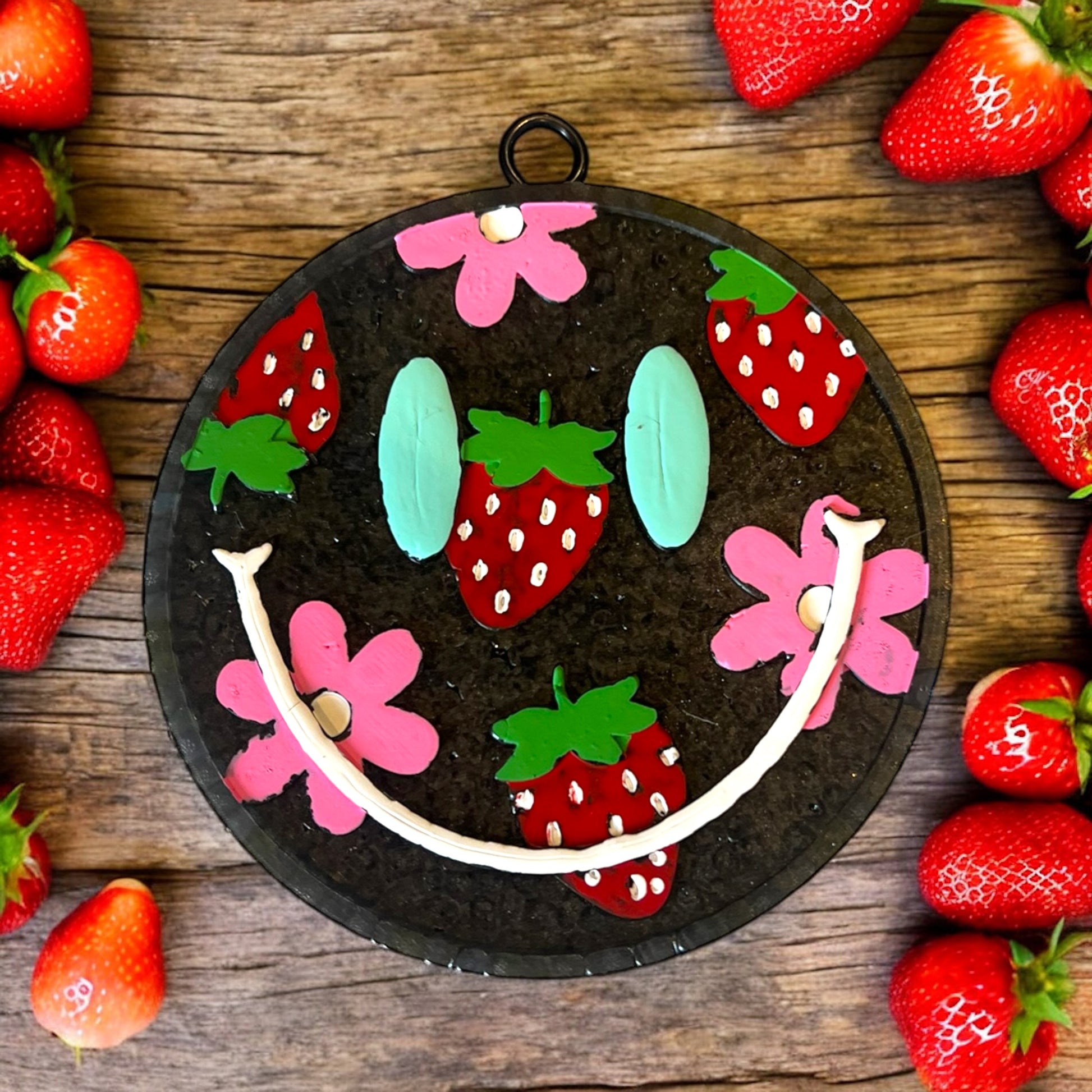 Happy Face Car Freshie with red strawberries