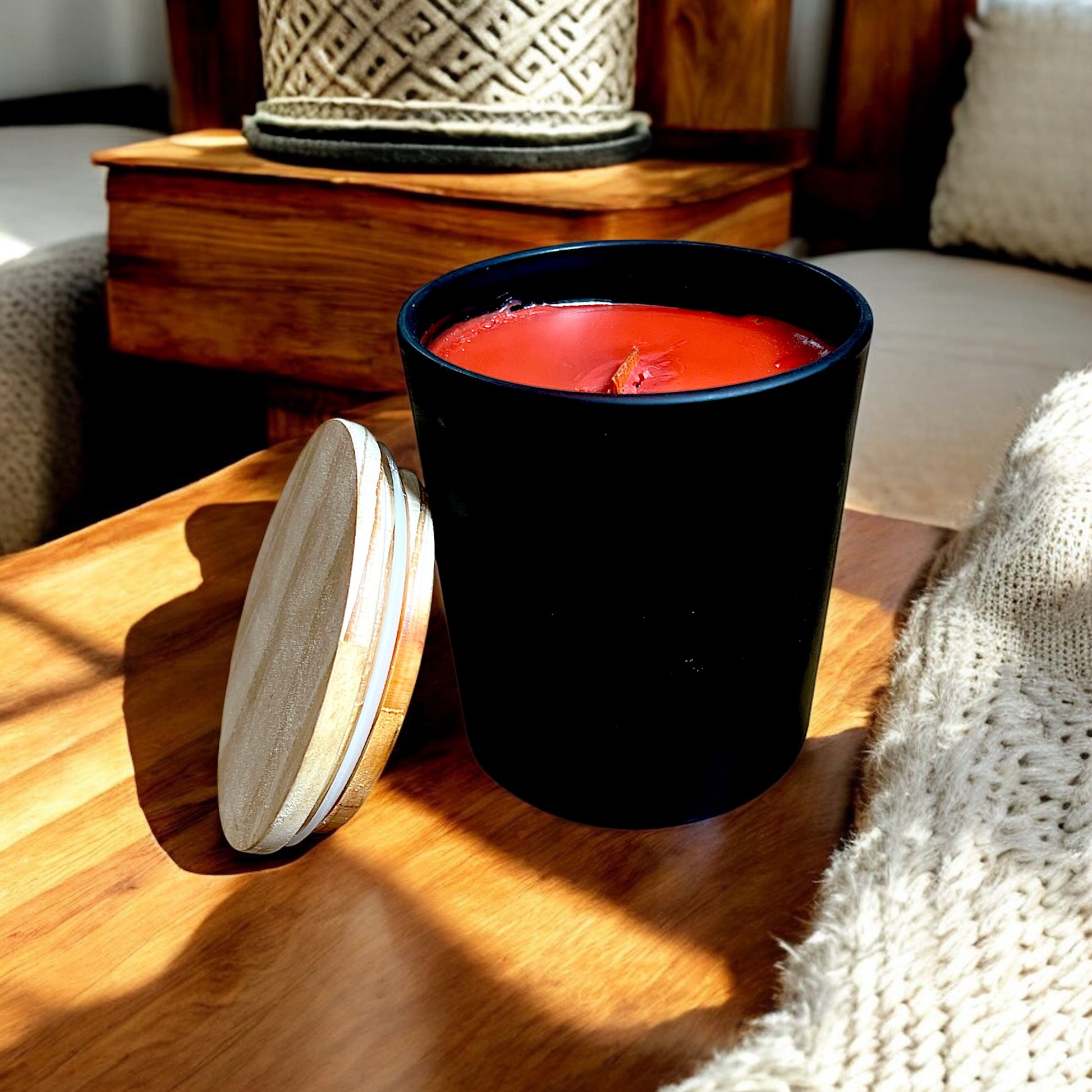 Sleek black 14 ounce vessels showing its stunning style in a home with 11 ounces of premium coconut/paraffin wax