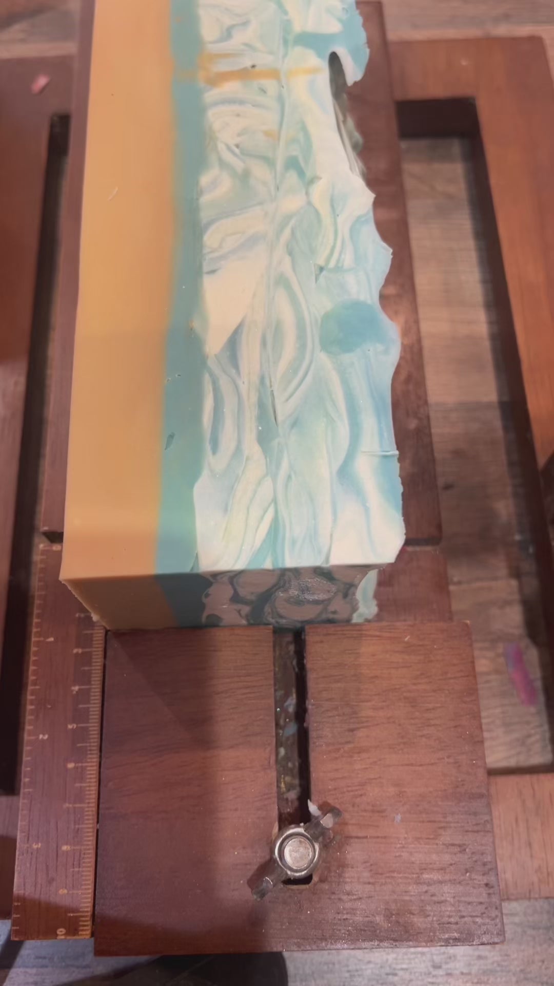 Video showing the hand crafted nature of Beach Life being cut into bar soap.