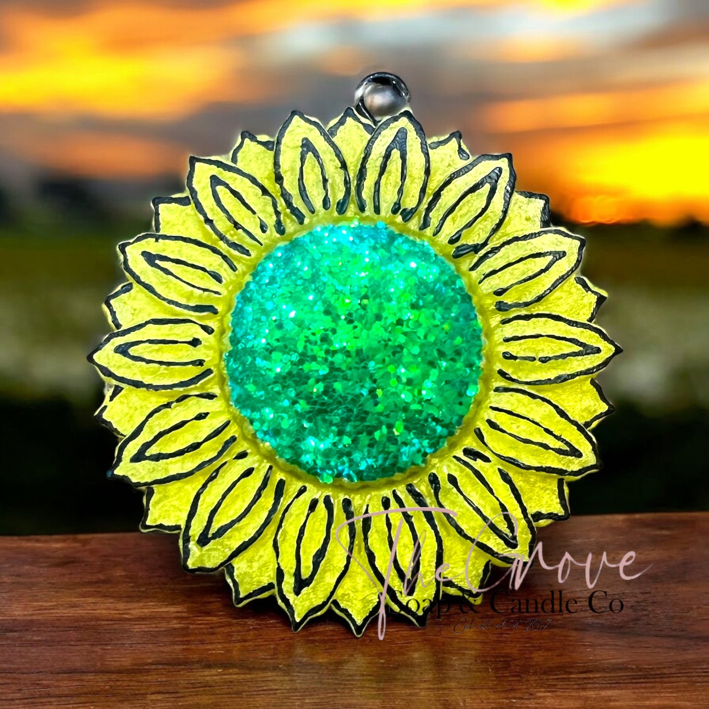 Summer Sunflower Car Freshie-scented glittered aroma beads