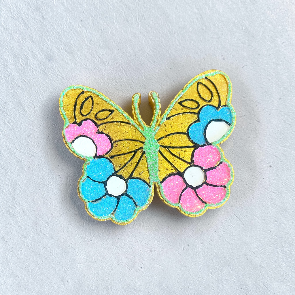 Butterfly Blooms Car Freshie-Hand painted and glittered floral air freshener