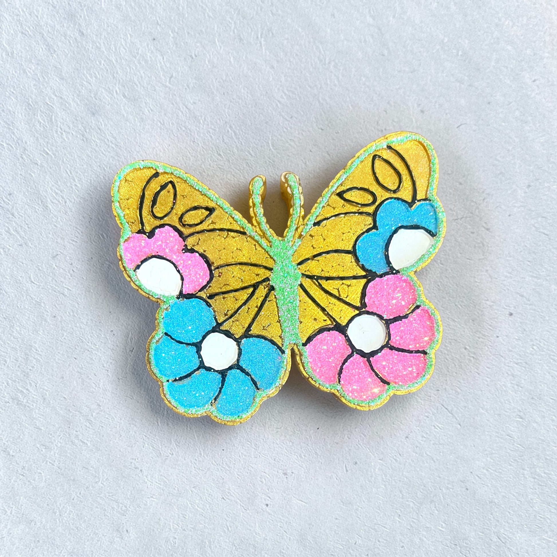 Butterfly Blooms Car Freshie-Hand painted and glittered floral air freshener