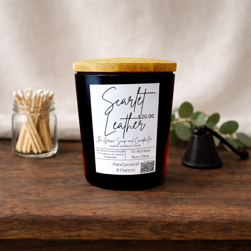 Scarlet Leather Candle - High Quality Coconut Paraffin Blend in Specialty Container
