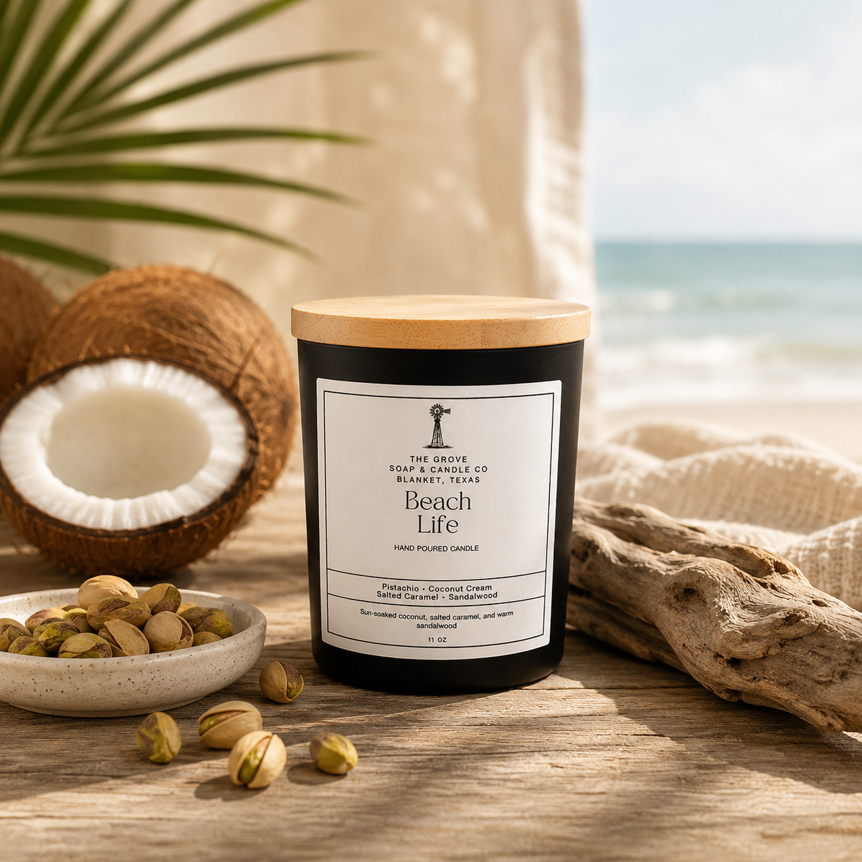 Beach Life Candle – 11 oz | Sweet Coconut, Pistachio & Sandalwood Scent
