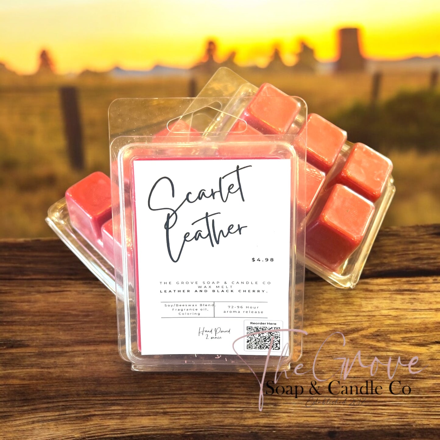 Scarlet Leather Wax Melts-Soy/Beeswax Flameless tart