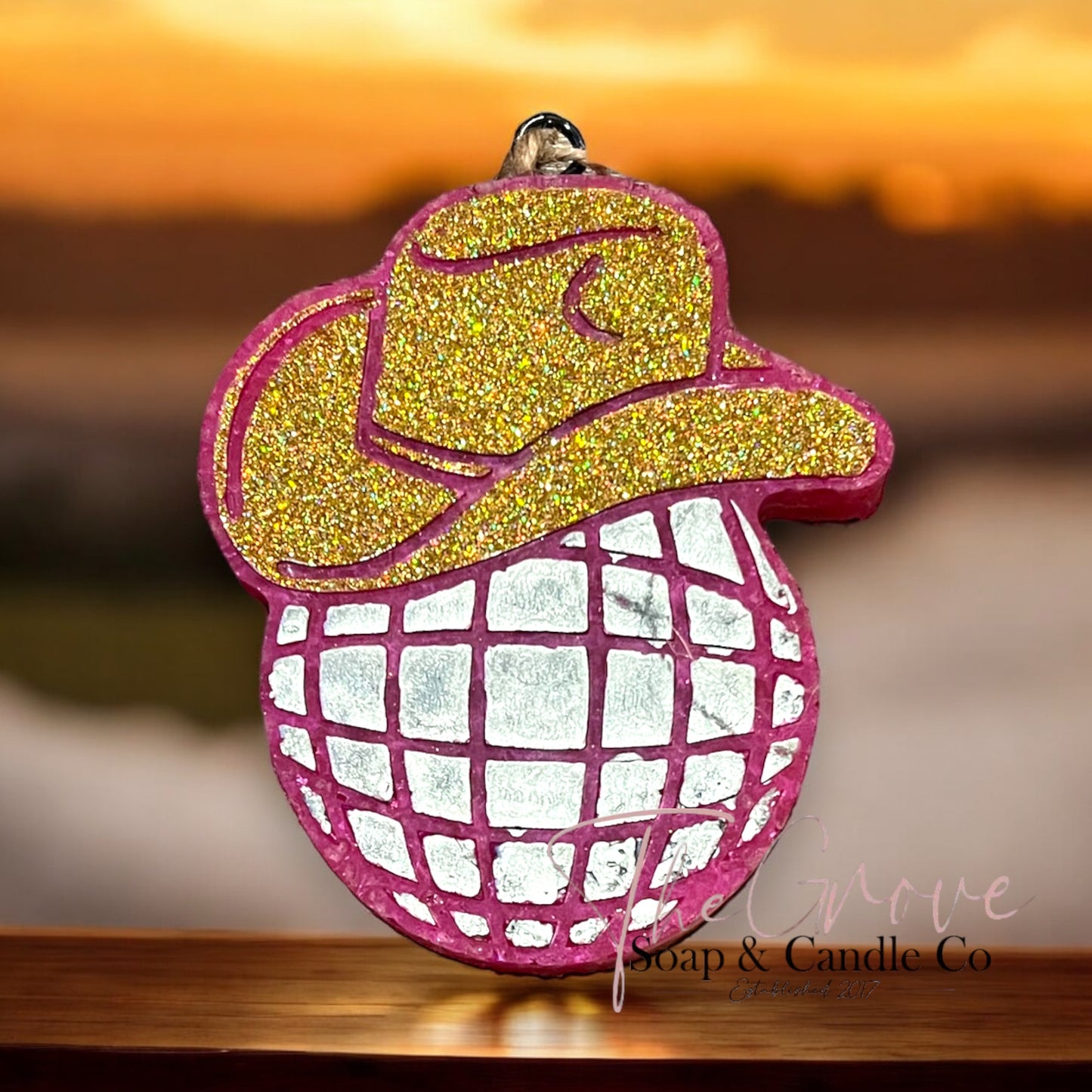 Disco Cowboy Car Freshie-western cowboy hat car decor-glittered disco ball mirror aroma