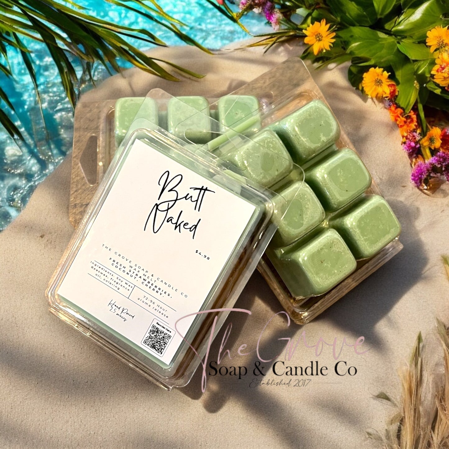 Butt Naked Wax Melts – Tropical Scented Soy & Beeswax Blend (2.5 oz Clamshell)