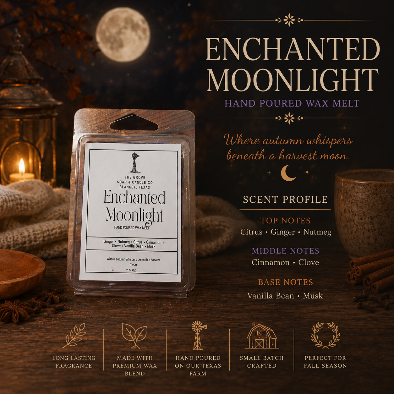 Enchanted Moonlight Wax Melts - Hand Poured 2.5 oz Clamshell for Enchanting Scents