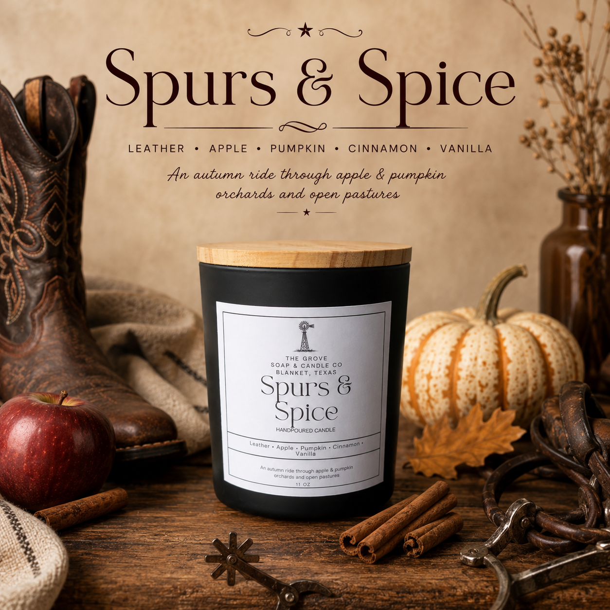 Spurs & Spice – Hand-Poured Rustic Candle