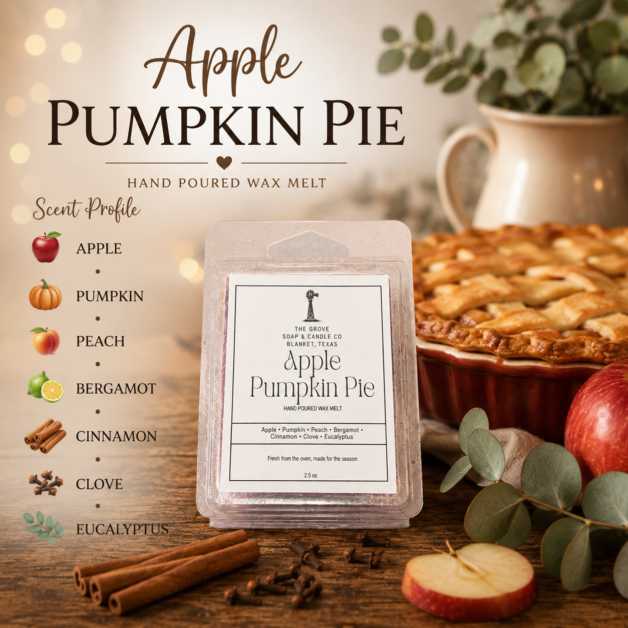 Apple Pumpkin Pie Wax Melt for Cozy Fall Scents