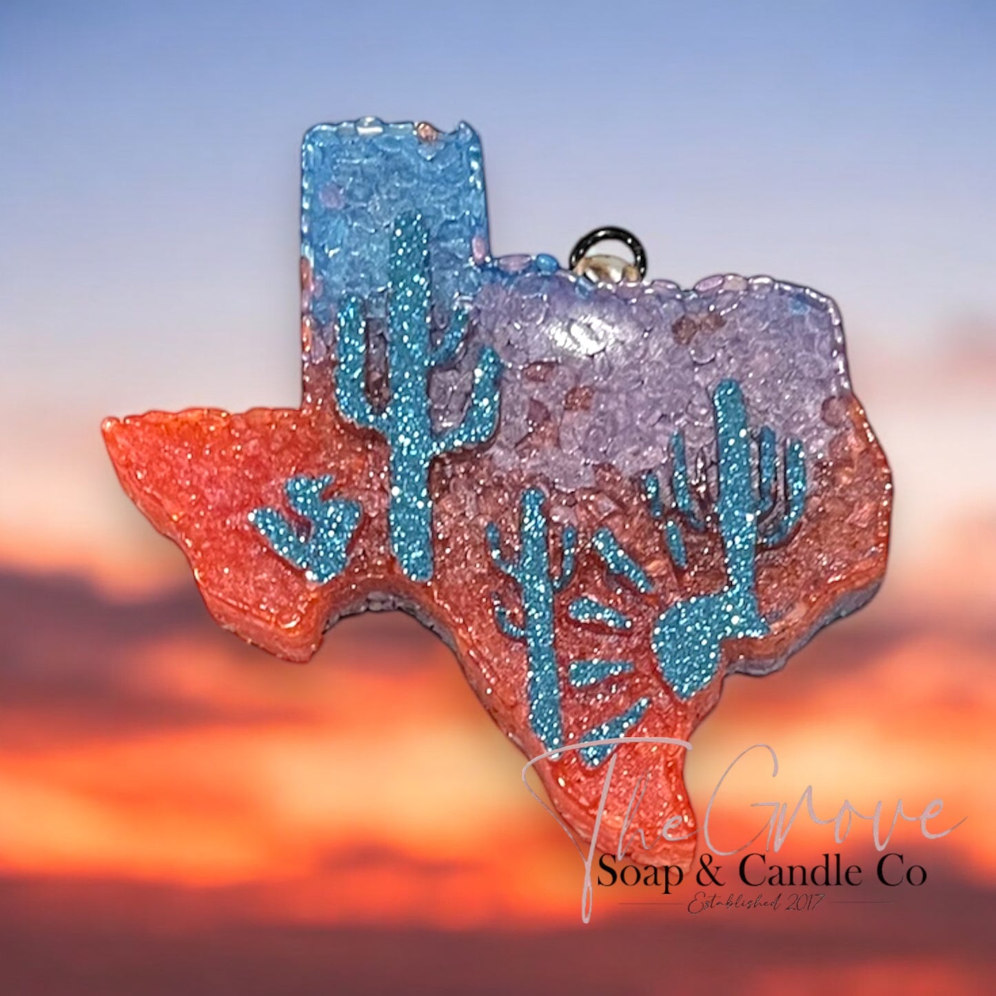 Texas Sunset Car Freshie- Glittered state aroma beads