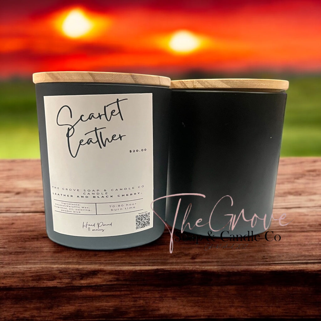 Scarlet Leather Candle - High Quality Coconut Paraffin Blend in Specialty Container
