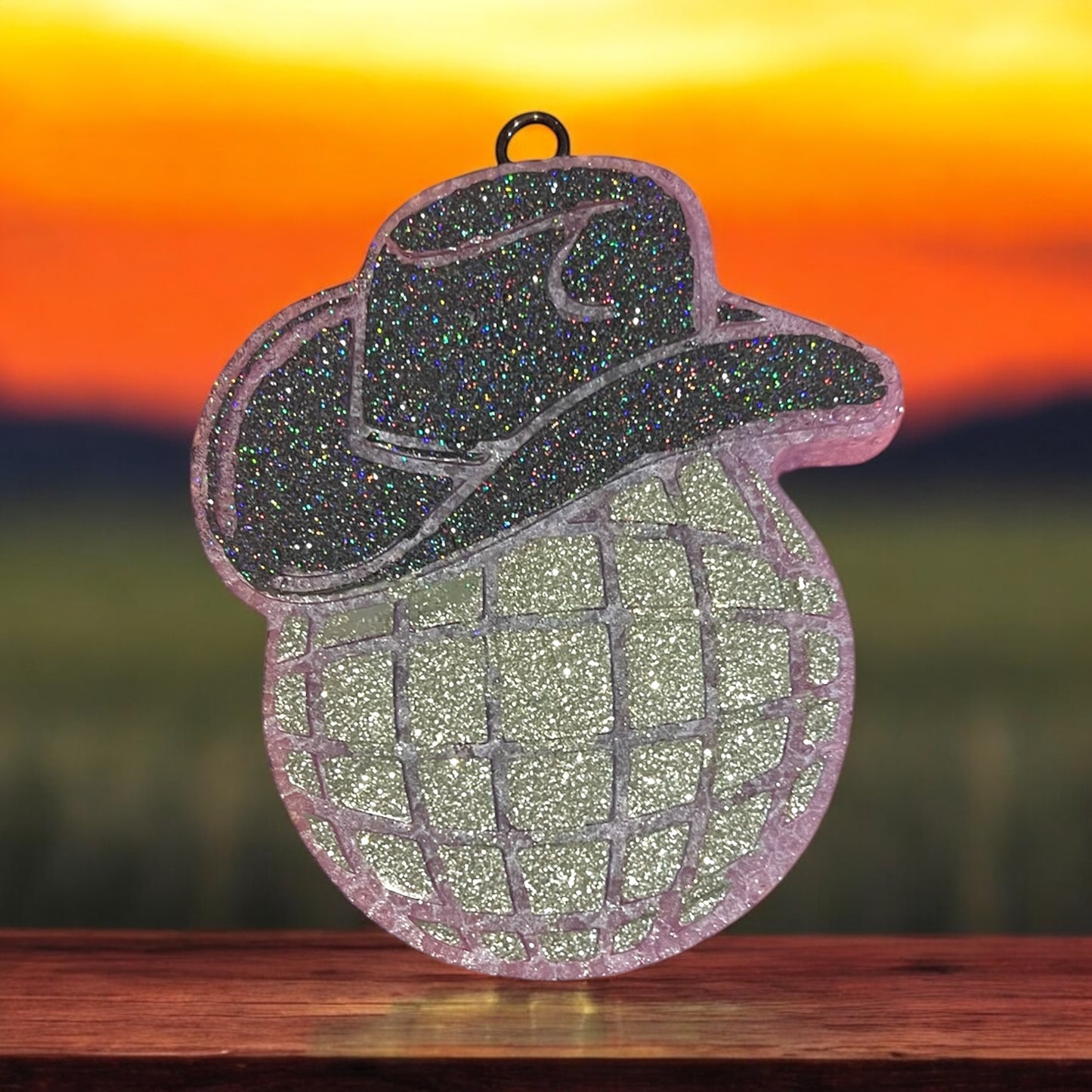 Disco Cowboy Car Freshie-western cowboy hat car decor-glittered disco ball mirror aroma