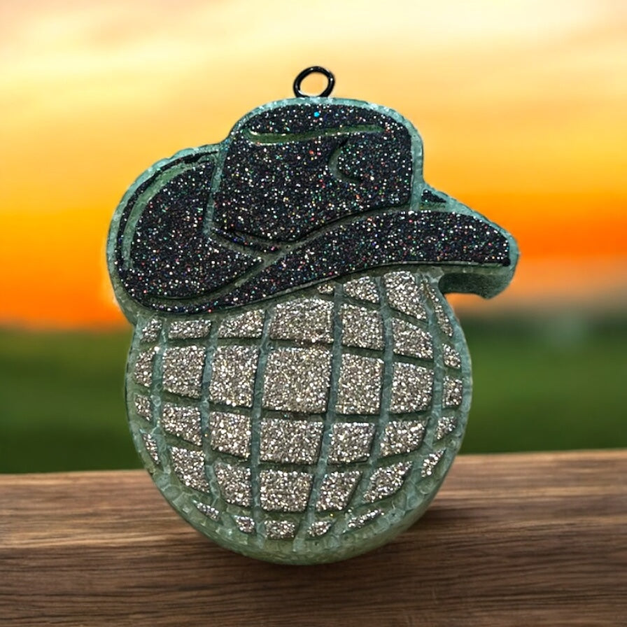 Disco Cowboy Car Freshie-western cowboy hat car decor-glittered disco ball mirror aroma