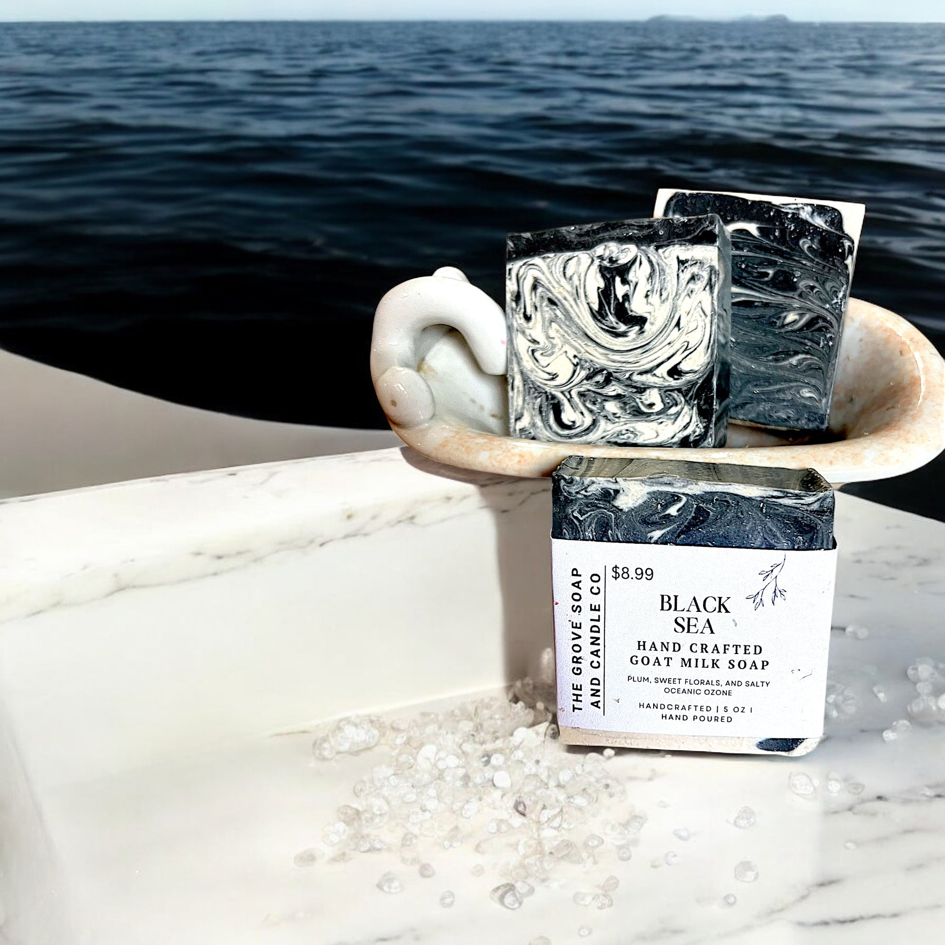 Black Sea artesian hand poured natural soap on a Black Sea background. 