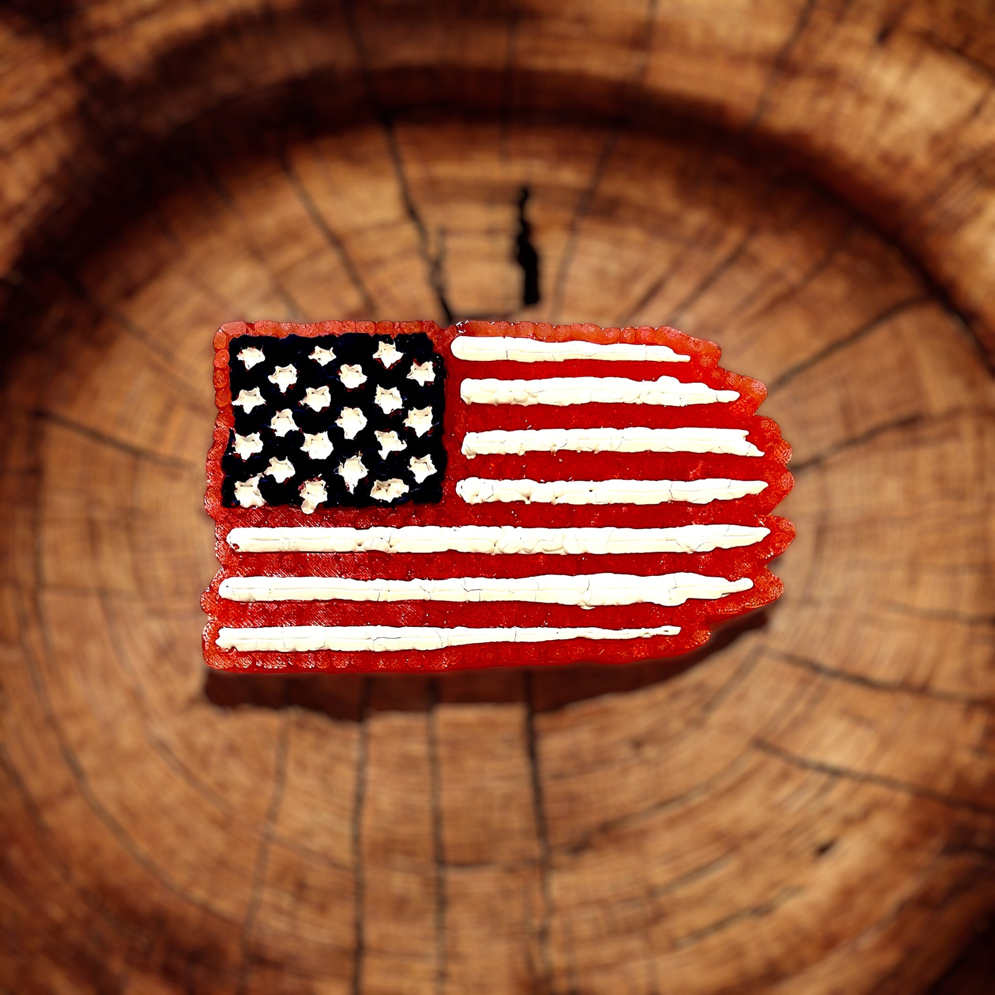 American flag patch on a wooden background