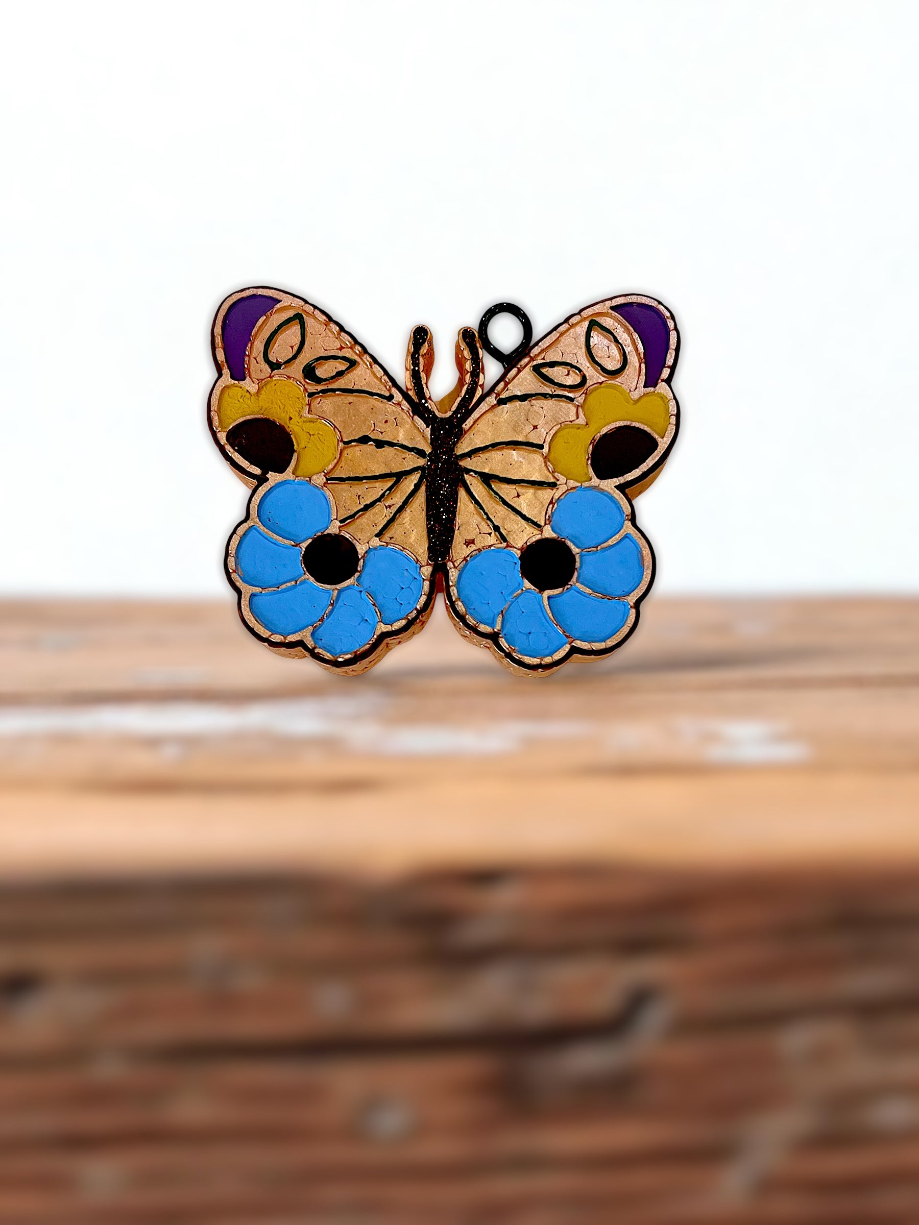Butterfly Blooms Car Freshie-Hand painted and glittered floral air freshener