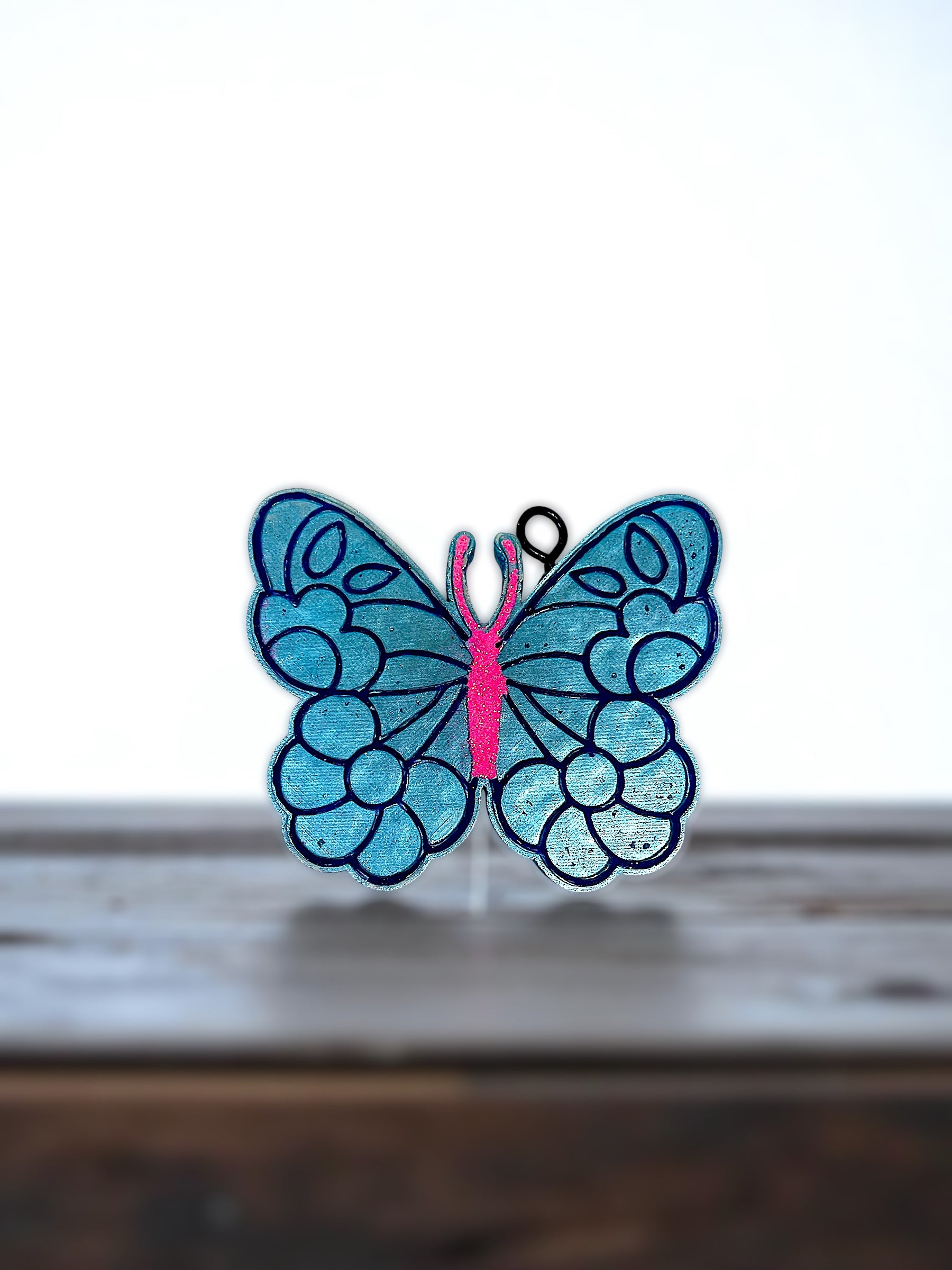 Butterfly Blooms Car Freshie-Hand painted and glittered floral air freshener