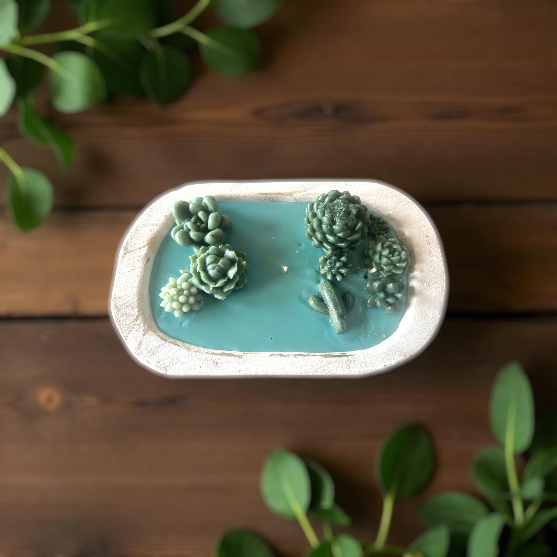 Succulent Dough Bowl Candle – Hand Carved Wooden Bowl | 3-Wick Highly Scented Candle | 16 oz | Rustic Home Décor