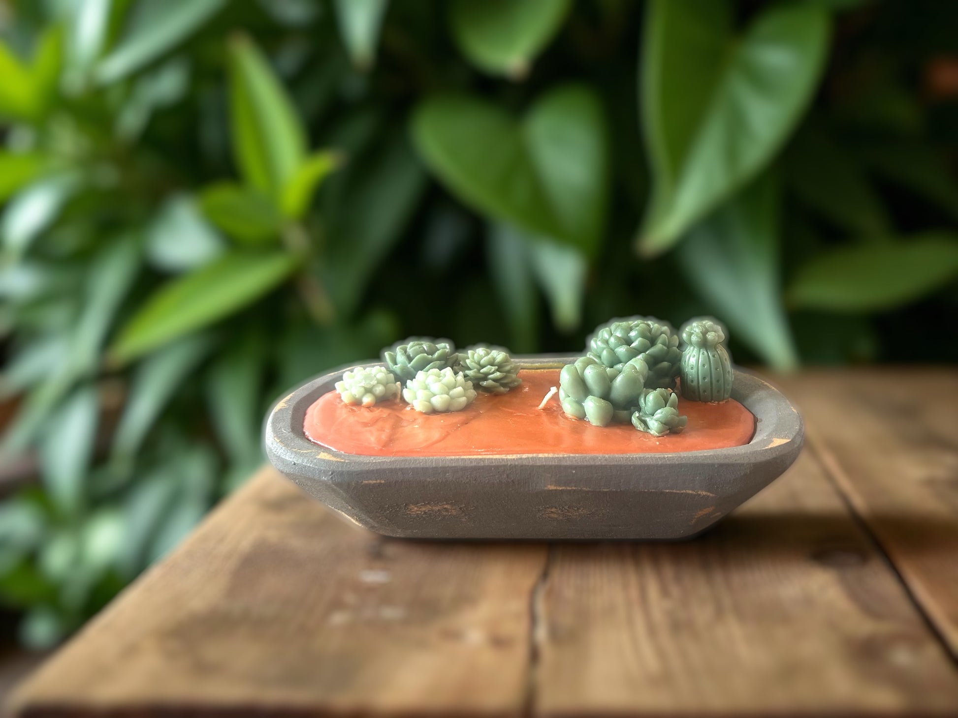 Succulent Dough Bowl Candle – Hand Carved Wooden Bowl | 3-Wick Highly Scented Candle | 16 oz | Rustic Home Décor